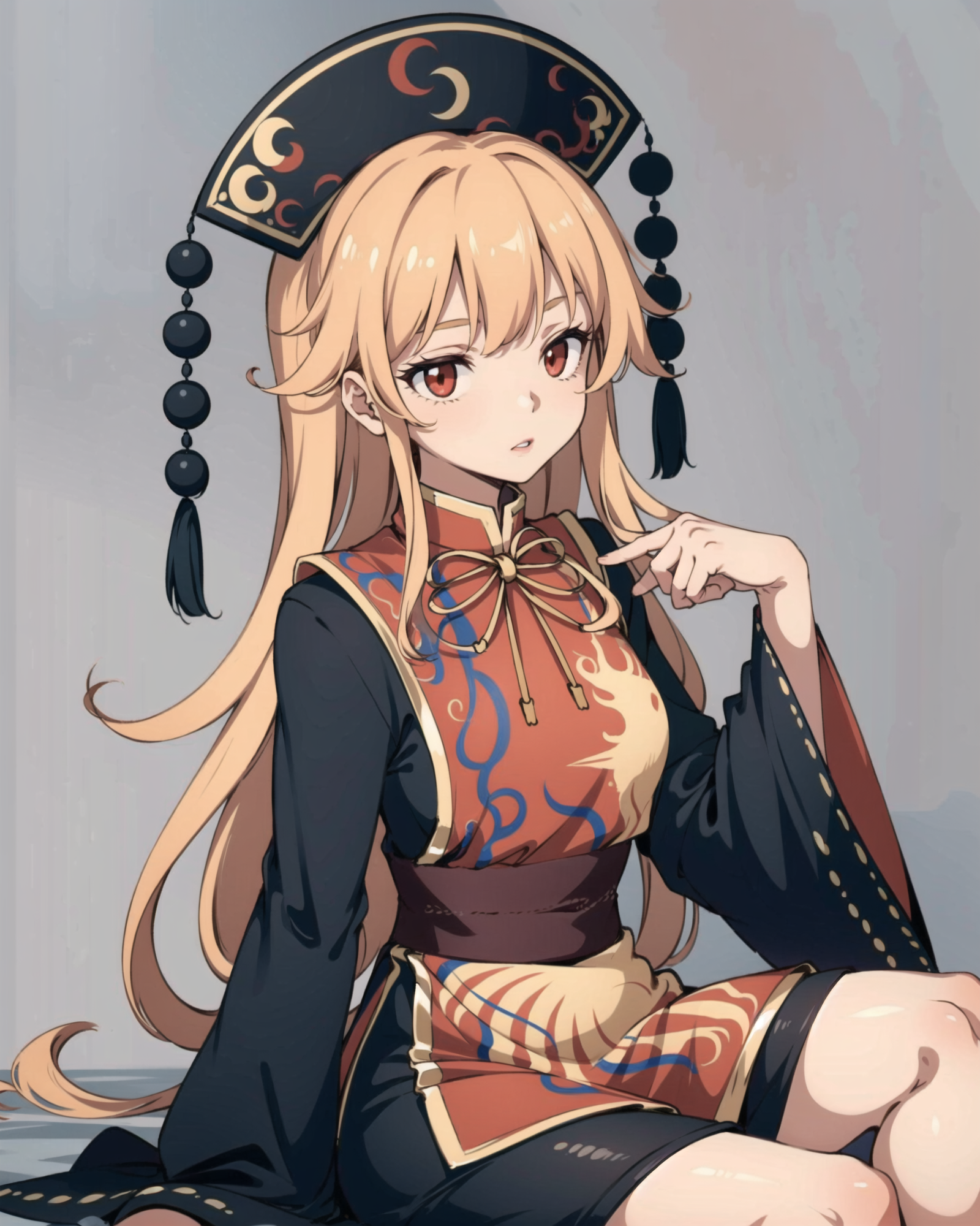00301-2001311600-masterpiece, best quality, _lora_junko_1_, 1girl,hat,pom pom _(clothes_),long hair,orange hair,red eyes, yellow ribbon,long slee.png